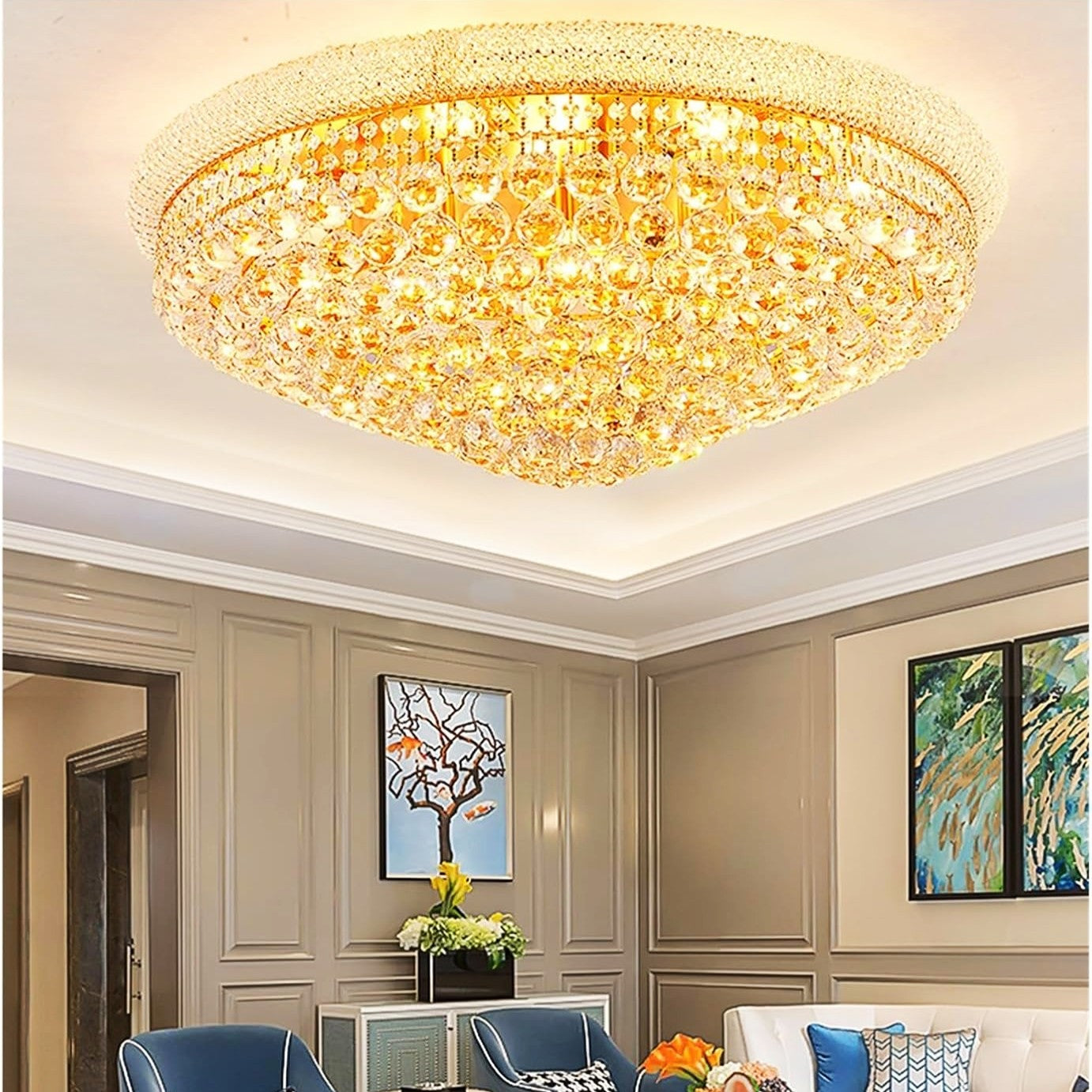 Lustra LED Aplicata Crystal Dome Telecomanda si RGB Chandeliers