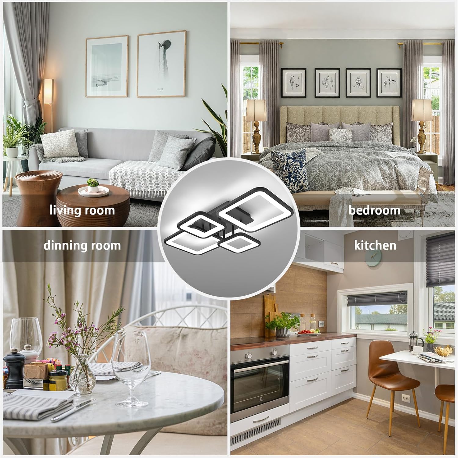 Lustra Led 2 + 2 Square Black Telecomanda Echivalent 500W Lighting Fixtures