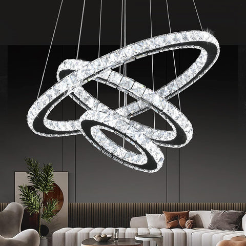 Lustra LED Cristal 3 Segmente Chrome Slim Echivalent 600W, 60+40+20cm, Telecomanda Resigilat R3