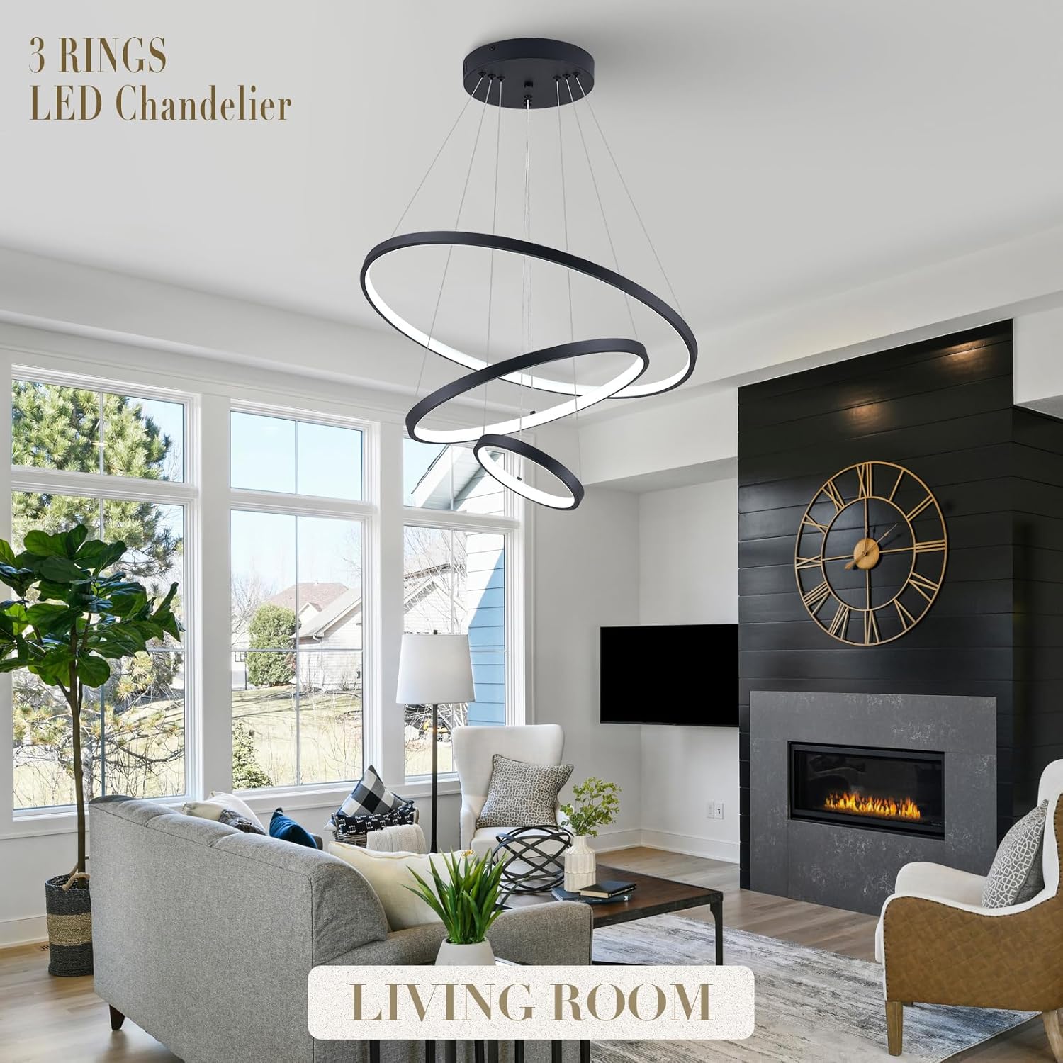 Lustra Led Wonder Black 3 Segmente Echivalent 600W Telecomanda Lighting Fixtures