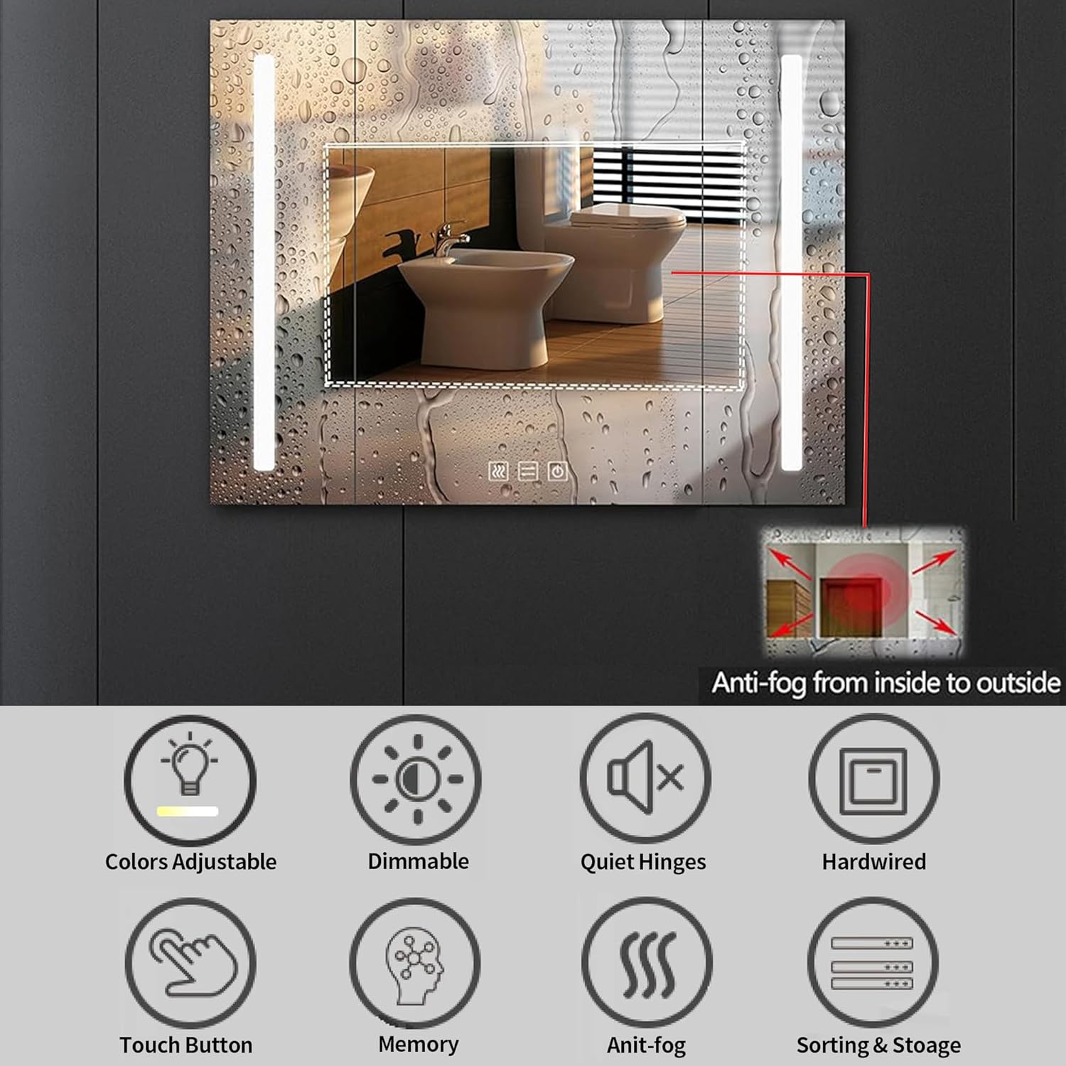 Dulap Baie Cu Oglinda LED Lyte Functii Multiple 80X70CM / GRI LED MIRROR