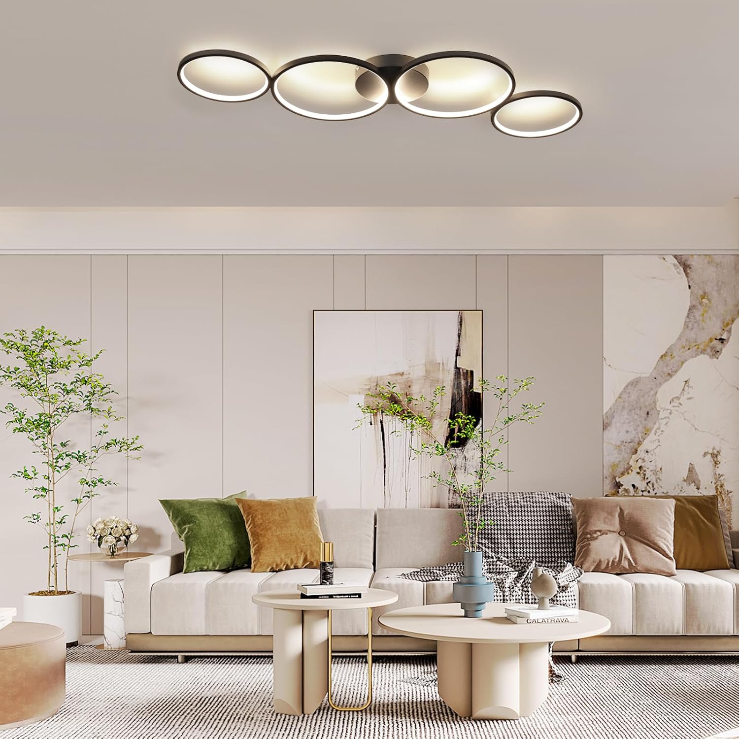 Lustra LED Modern Black 4 Rings Echivalent 600W Telecomanda NEAGRA / 88CM / MINIMALIST DESIGN Lighting Fixtures