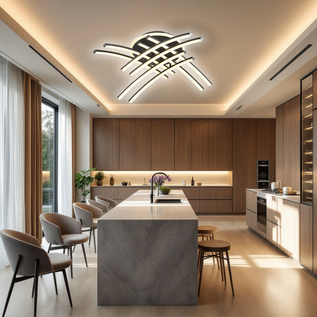 Lustra LED 8 Modern LINES Black Echivalent 400W Telecomanda BK-7023-8C NEAGRA / 69CM / MINIMALIST DESIGN Lighting