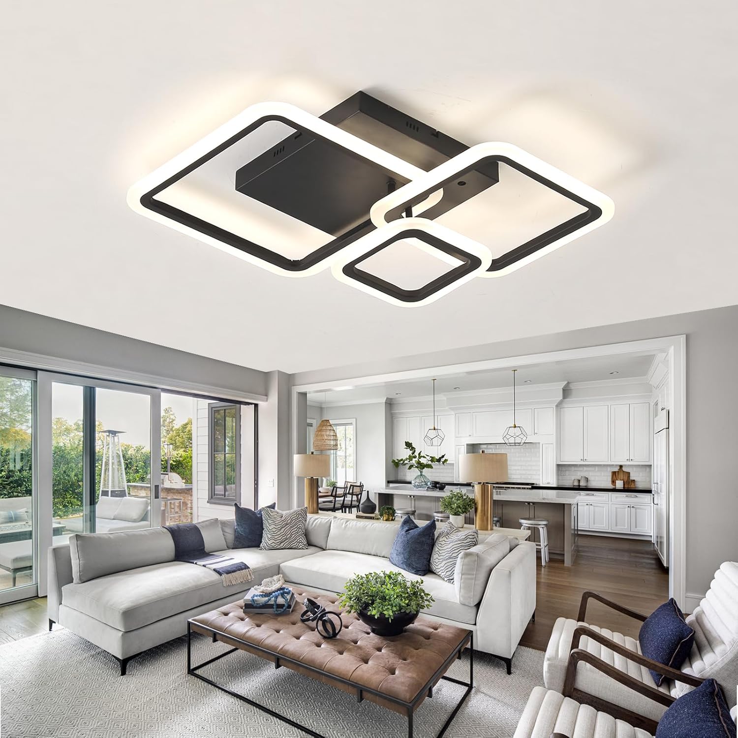 Lustra LED 88W Three Square Black SMART Echivalent 400W Telecomanda NEAGRA / SQUARE DESIGN Lighting Fixtures