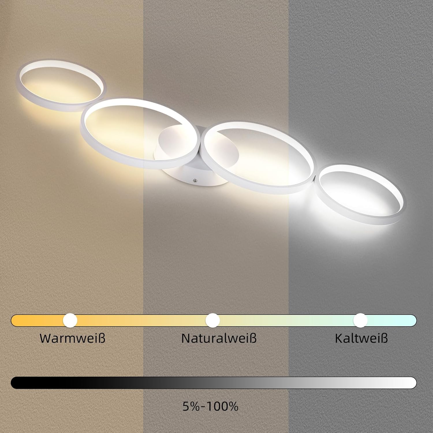 Lustra LED Modern White 4 Rings Echivalent 600W Telecomanda ALBA / 88CM / CIRCLE DESIGN Lighting Fixtures