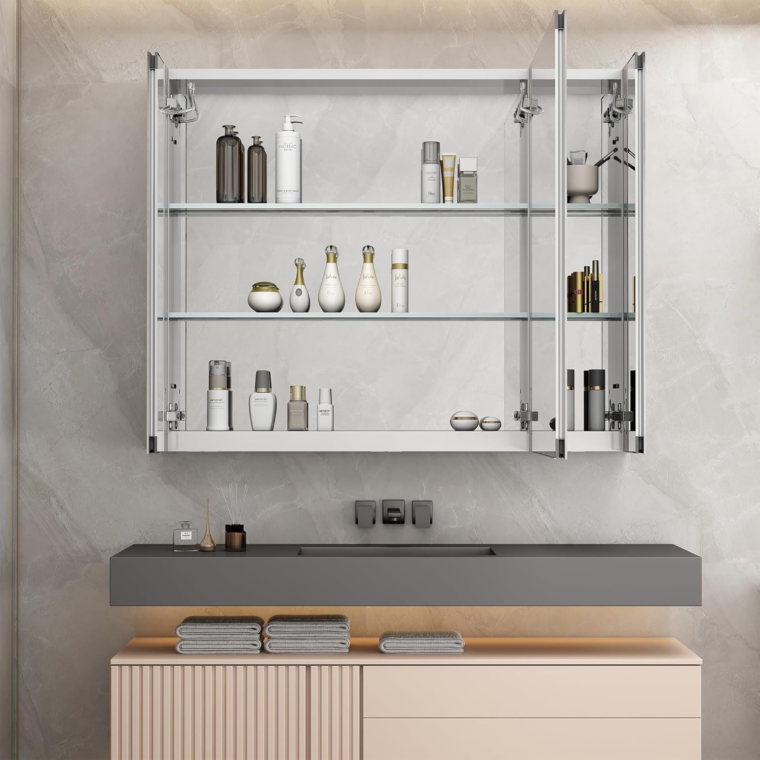 Dulap Baie Cu Oglinda LED Lyte Functii Multiple 80X70CM / GRI LED MIRROR