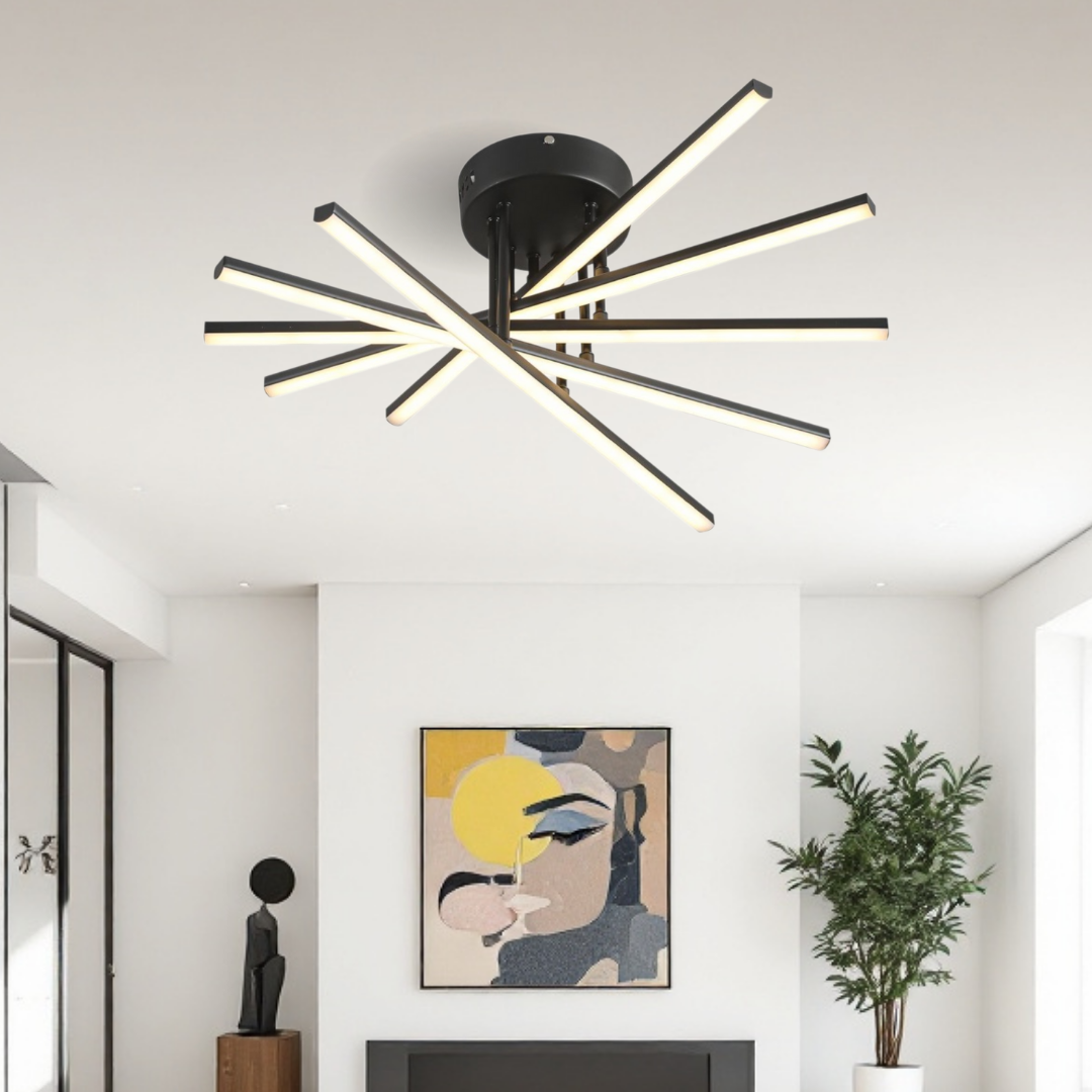 Lustra LED 5 Modern LINES Black Echivalent 400W Telecomanda BK-7020-5C NEAGRA / 58CM / MINIMALIST DESIGN Lighting