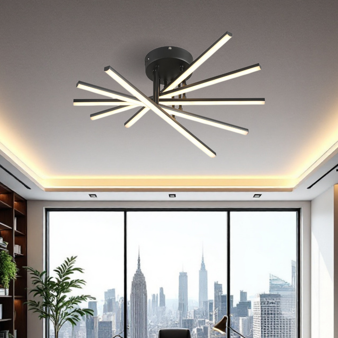 Lustra LED 5 Modern LINES Black Echivalent 400W Telecomanda BK-7020-5C NEAGRA / 58CM / MINIMALIST DESIGN Lighting