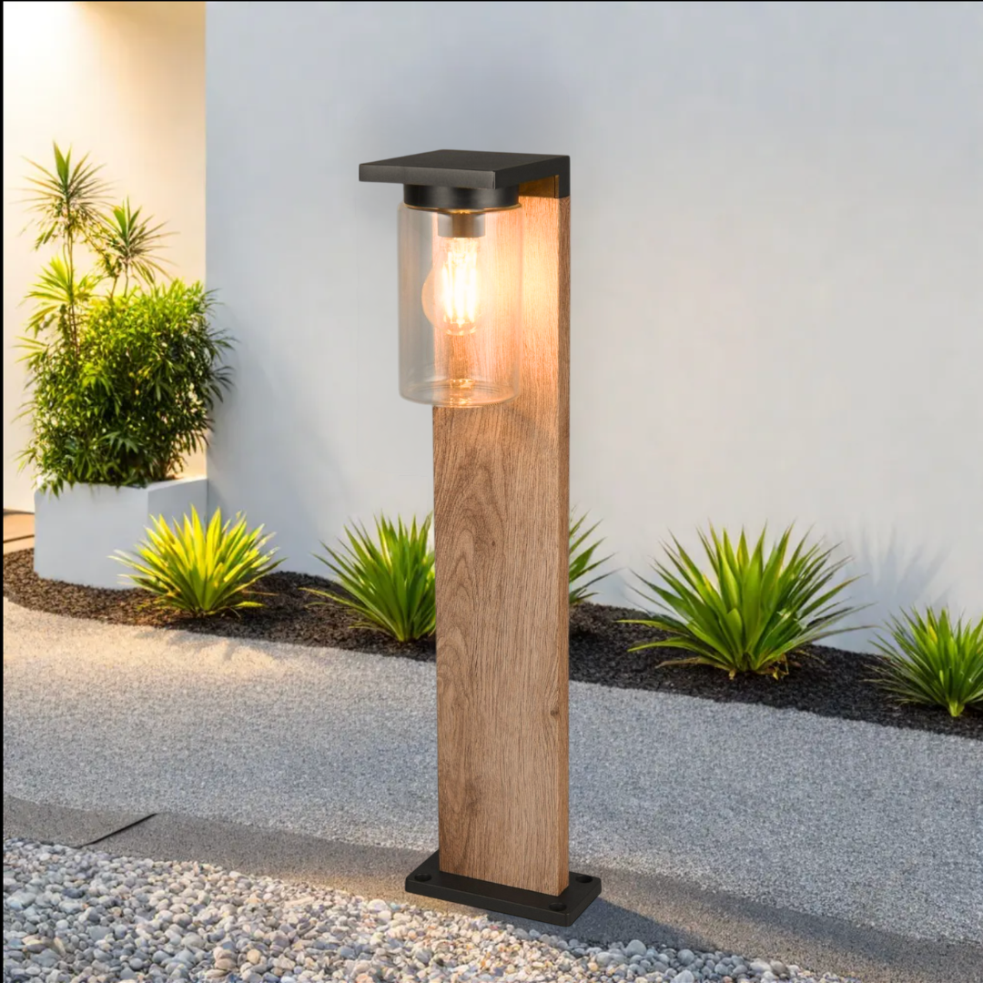 Stalp Ornamental cu Senzor Finisaj Stil Lemn 65CM GARDEN POLE