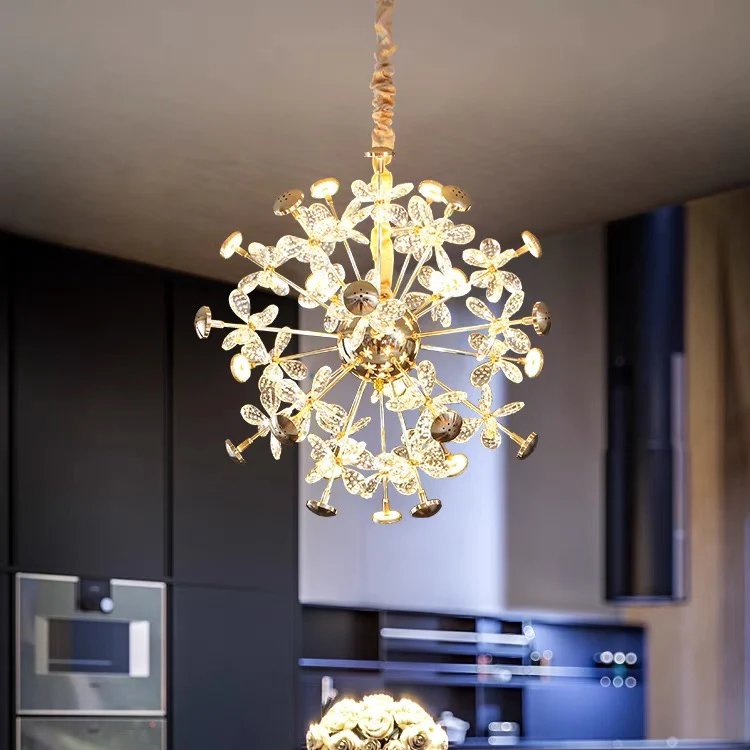 Lustra LED Suspendata Cristal Butterfly Gold Echivalent 450W AURIE / 50CM / CRISTAL Lighting Fixtures