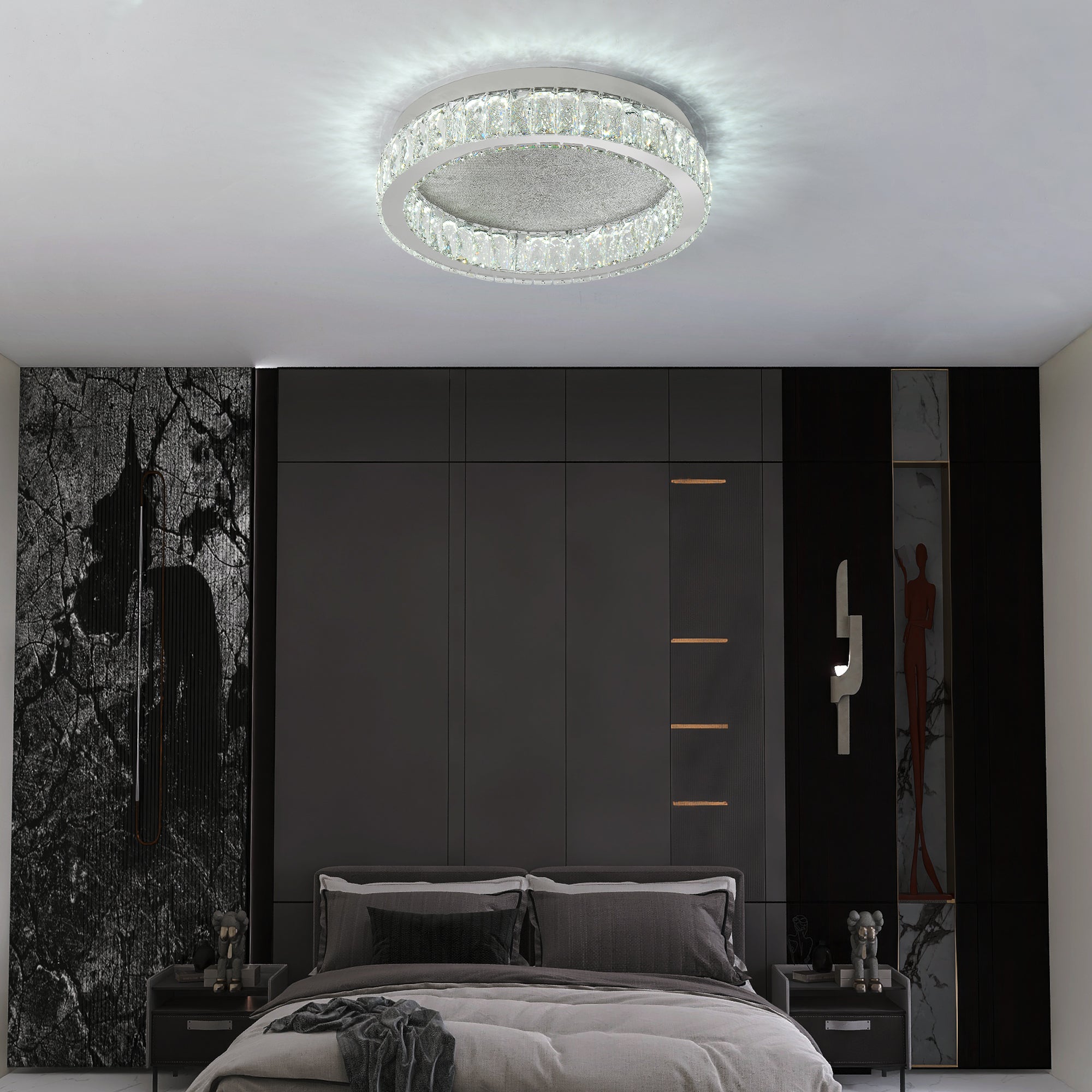 Lustra LED Argintie Glamour Round CRISTAL Telecomanda Chandeliers Crystal
