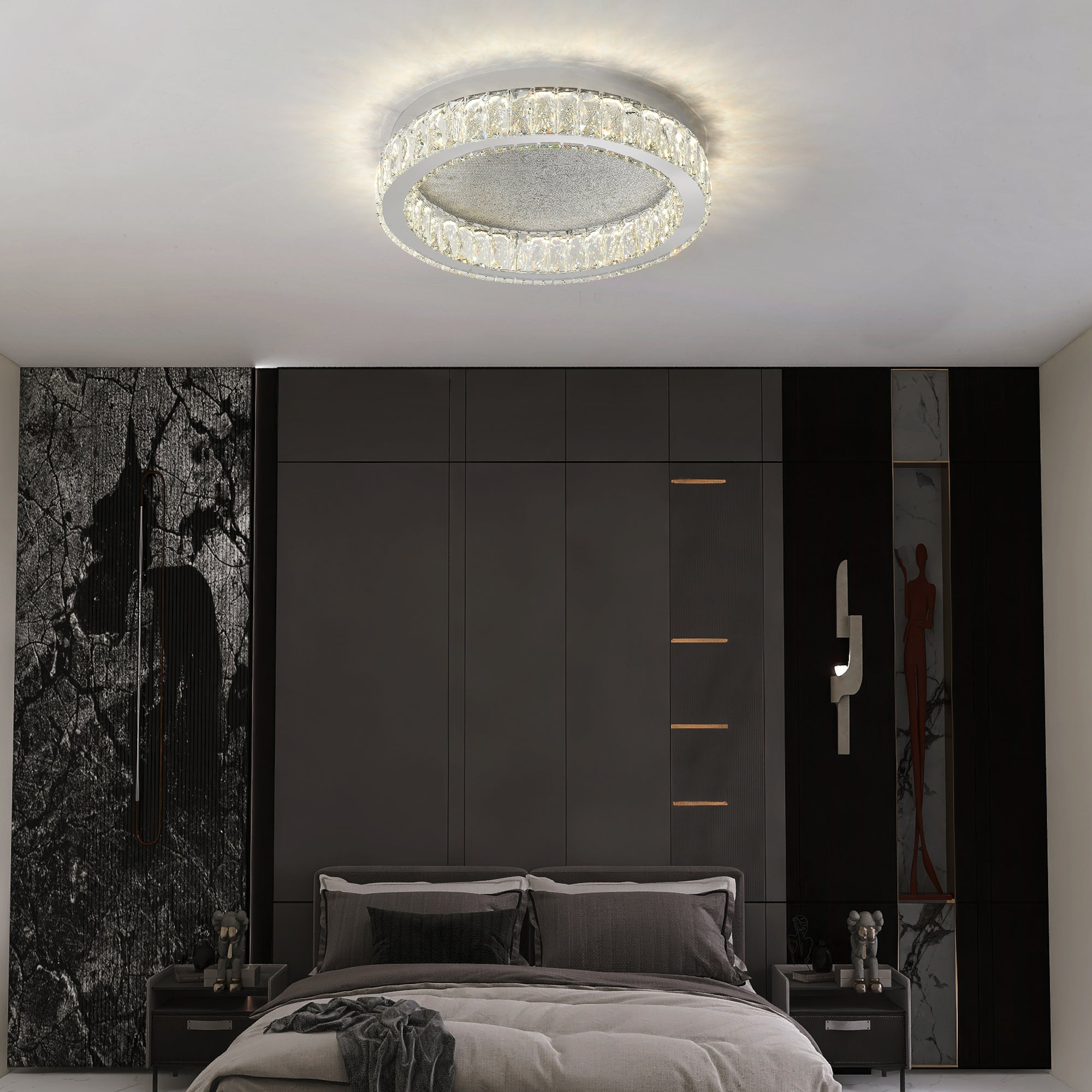 Lustra LED Argintie Glamour Round CRISTAL Telecomanda Chandeliers Crystal