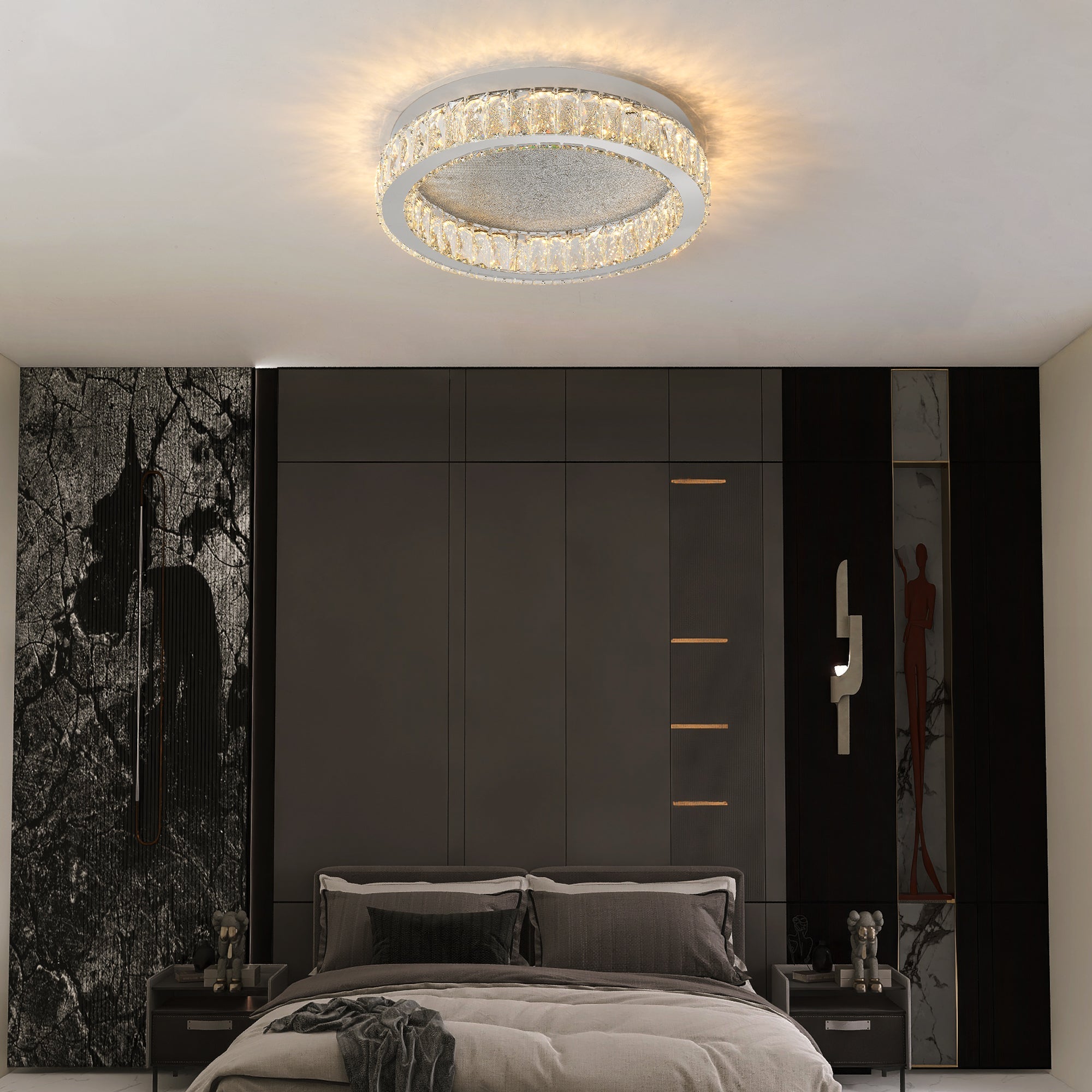 Lustra LED Argintie Glamour Round CRISTAL Telecomanda Chandeliers Crystal