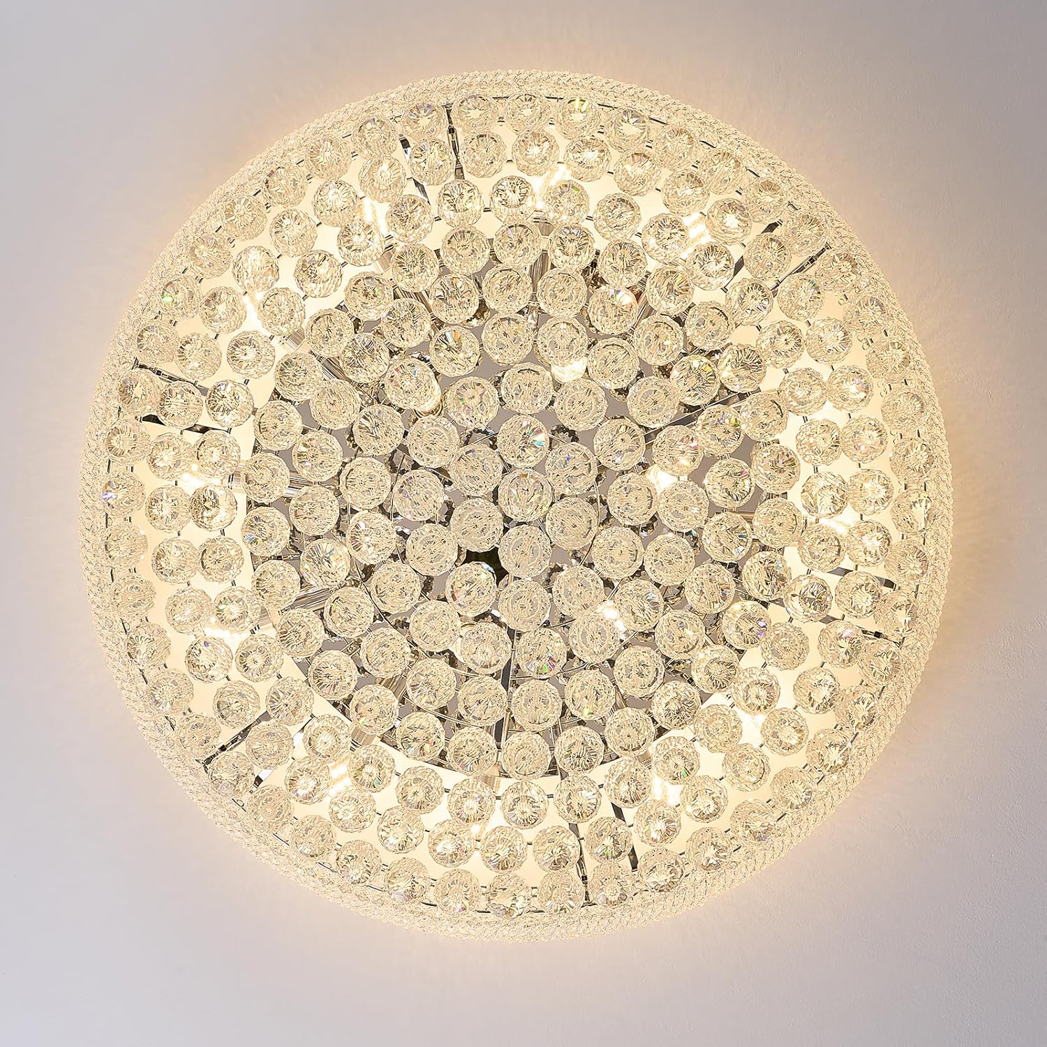 Lustra LED Aplicata Crystal Dome Silver Telecomanda si Lumini RGB Chandeliers