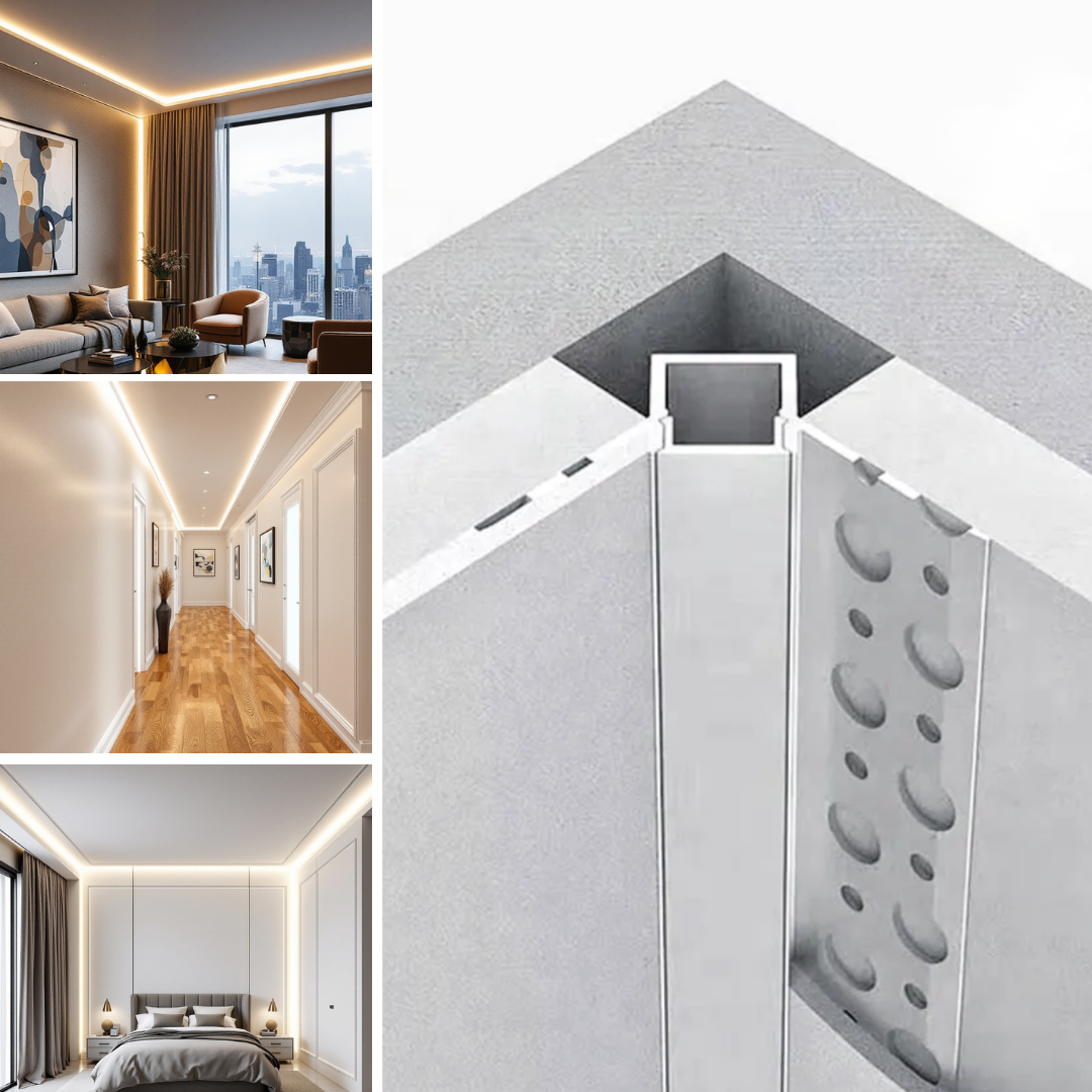 Profil LED Aluminiu 2 Metri Incastrat Sub Tencuiala de Colt Interior LED Strips