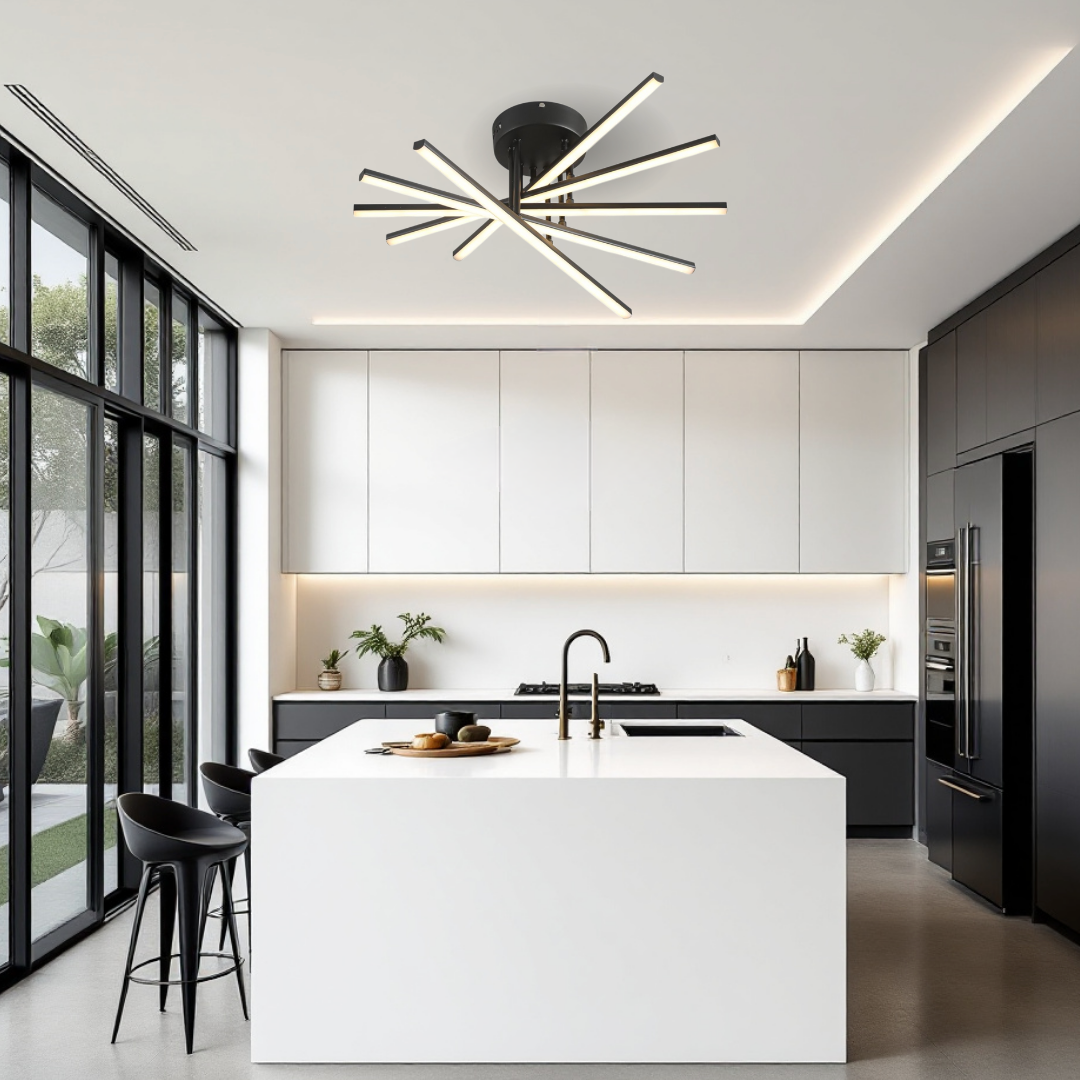 Lustra LED 5 Modern LINES Black Echivalent 400W Telecomanda BK-7020-5C NEAGRA / 58CM / MINIMALIST DESIGN Lighting