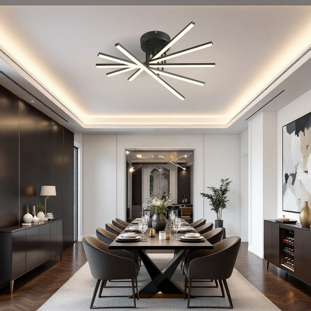 Lustra LED 5 Modern LINES Black Echivalent 400W Telecomanda BK-7020-5C NEAGRA / 58CM / MINIMALIST DESIGN Lighting