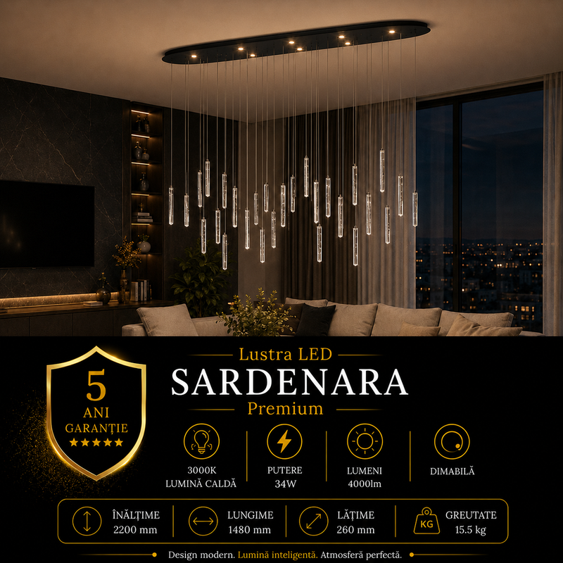 Lustra LED Suspendata Premium Sardenara II Black Echivalent 400W