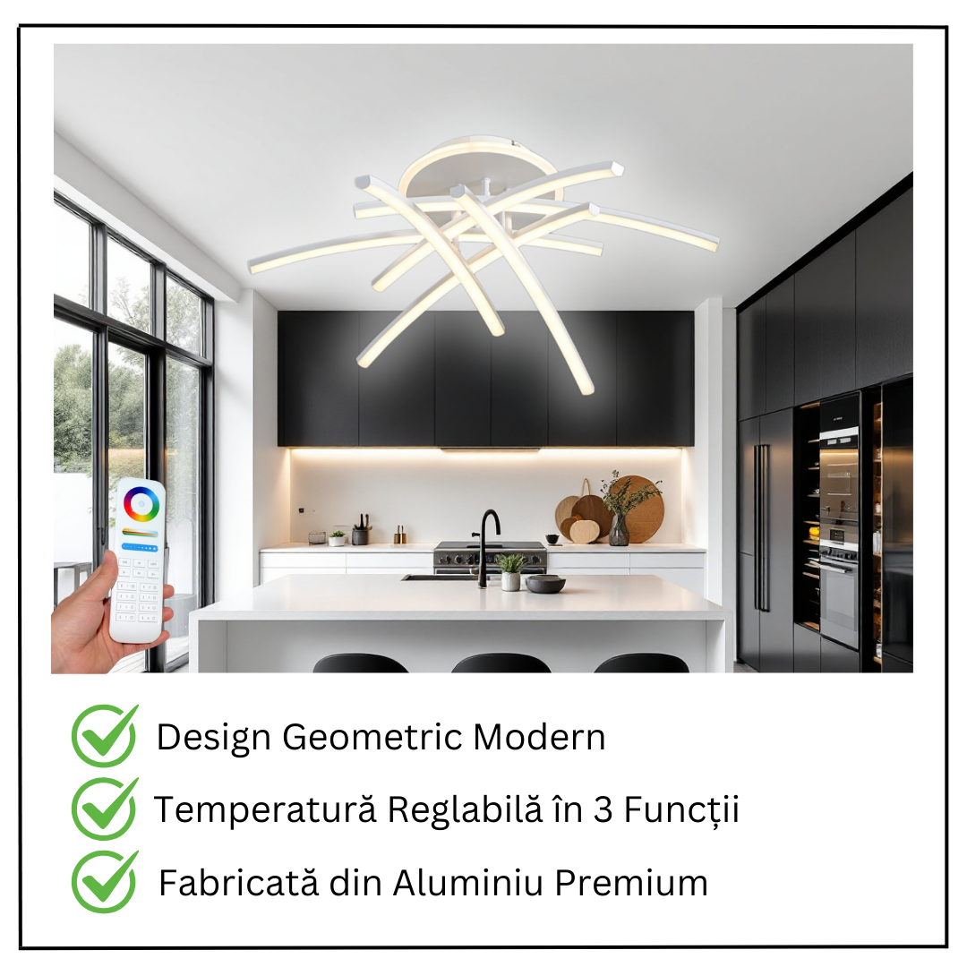 Lustra LED 6 Modern LINES White Echivalent 400W Telecomanda WT-7023-6C ALBA / 69CM / MINIMALIST DESIGN Lighting Fixtures