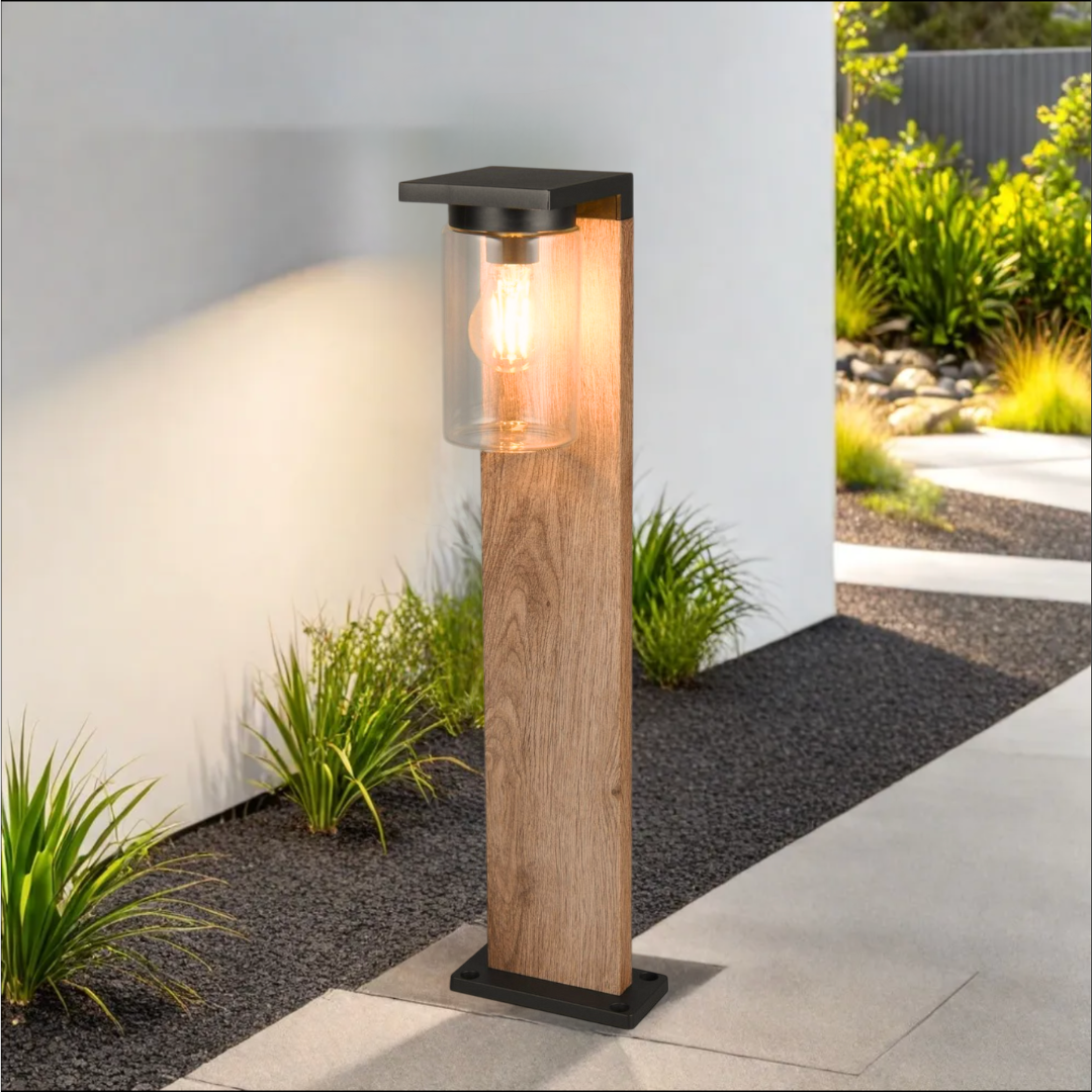 Stalp Ornamental cu Senzor Finisaj Stil Lemn 65CM GARDEN POLE