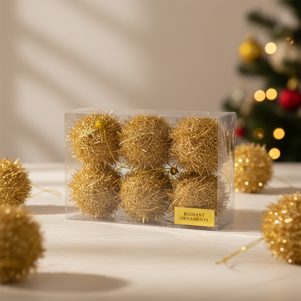 Set 6 Decoratiuni Glitter Aurii Pentru Impodobit Bradul