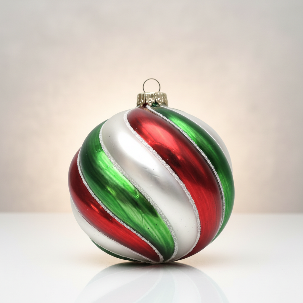 Set 6 Globuri Design Spiralat Rosu Verde si Alb