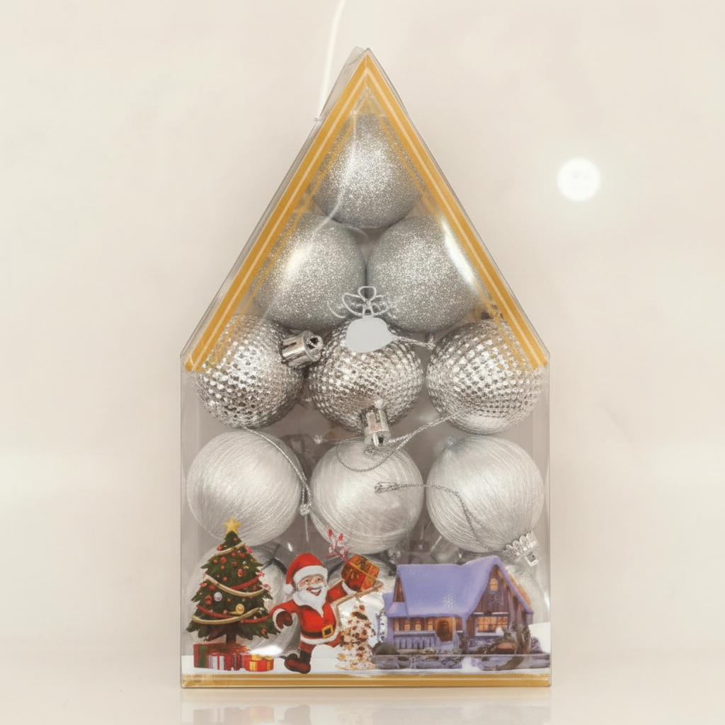 Set 12 Globuri Argintii Diverse Texturi