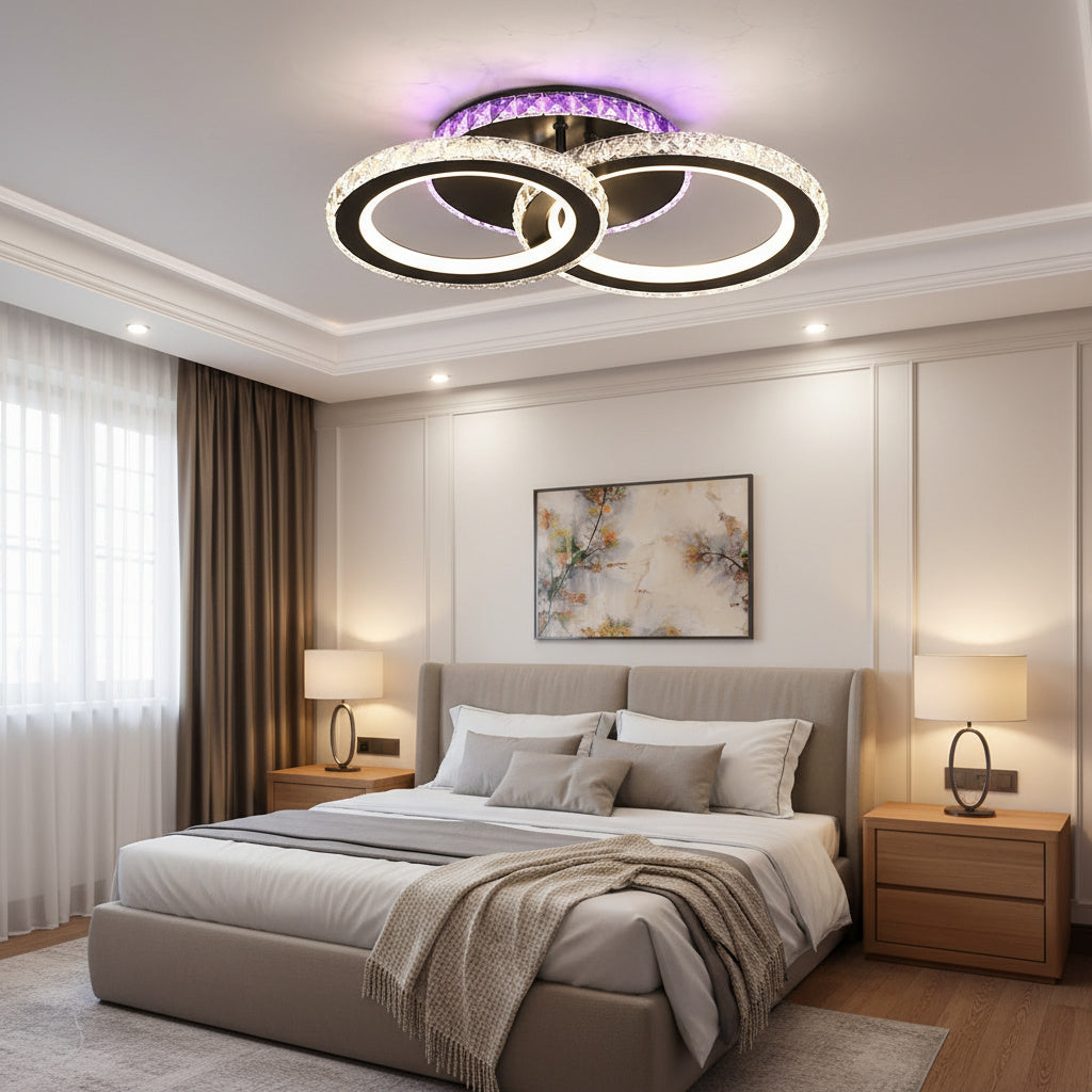 Lustra LED 1+1 Circle Black RGB Cristal Echivalent 300W Telecomanda