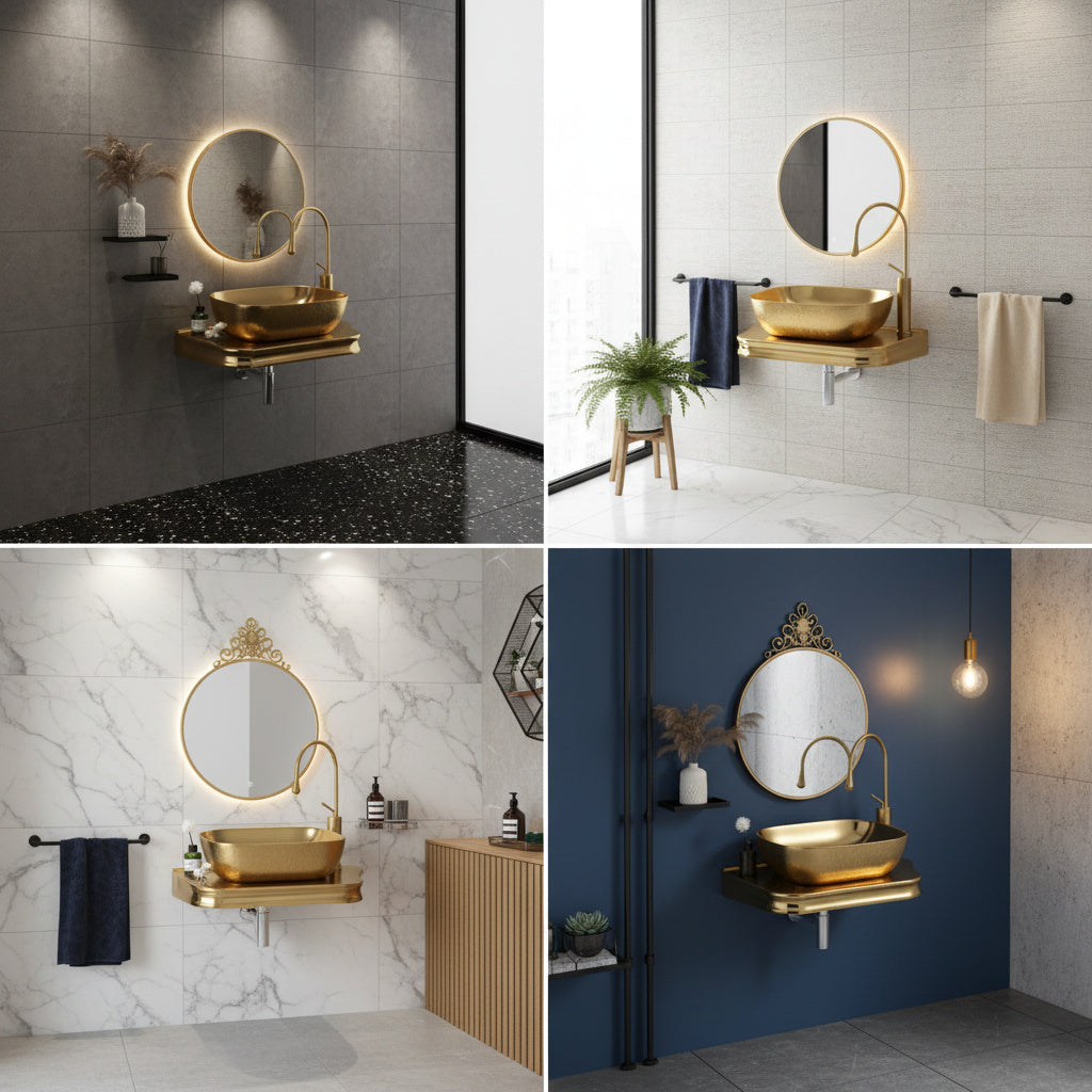 Lavoar + Blat Premium Line Auriu 65.5X37CM