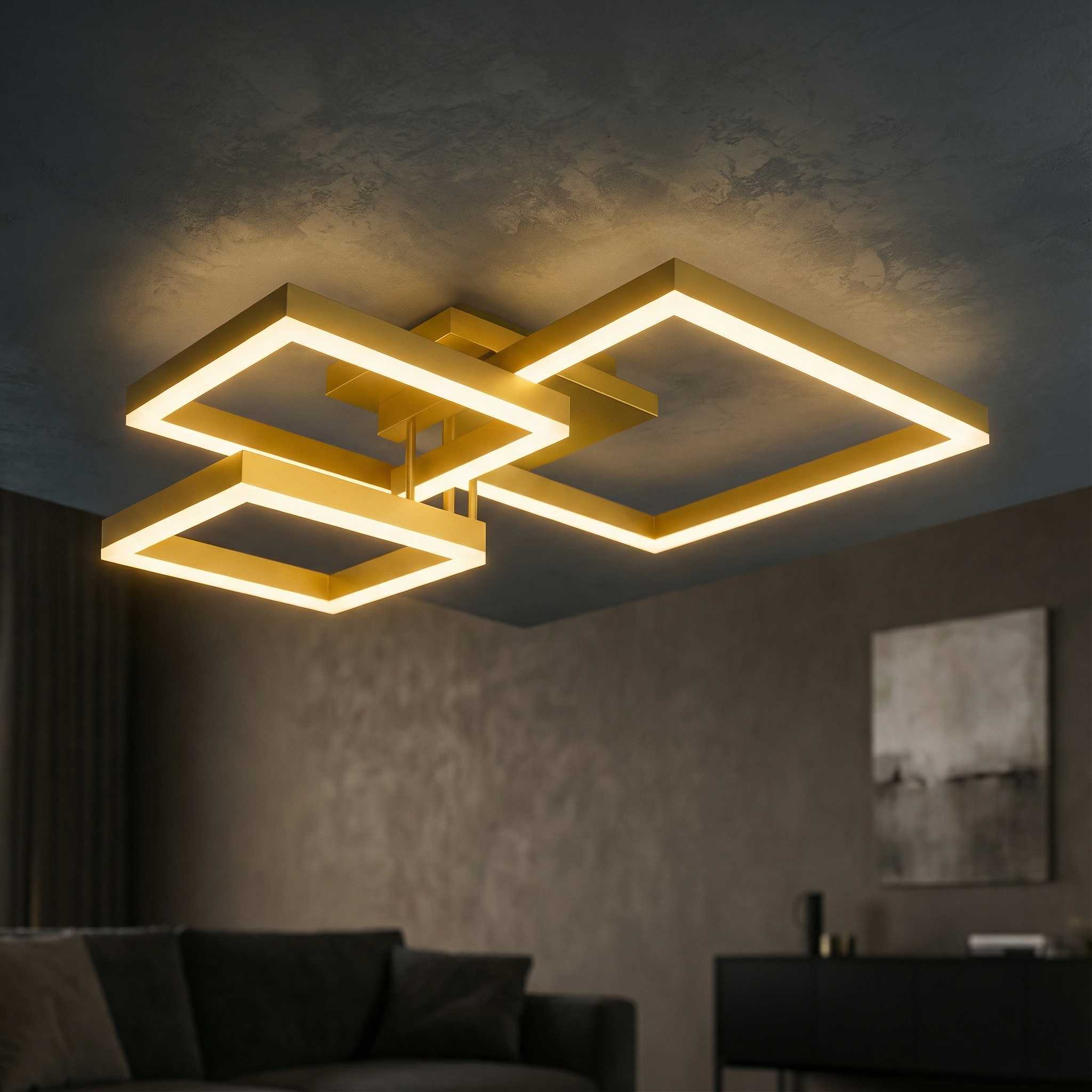 Lustra LED KENO 3 SQUARES Gold 3 Functii Echivalent 400W Telecomanda