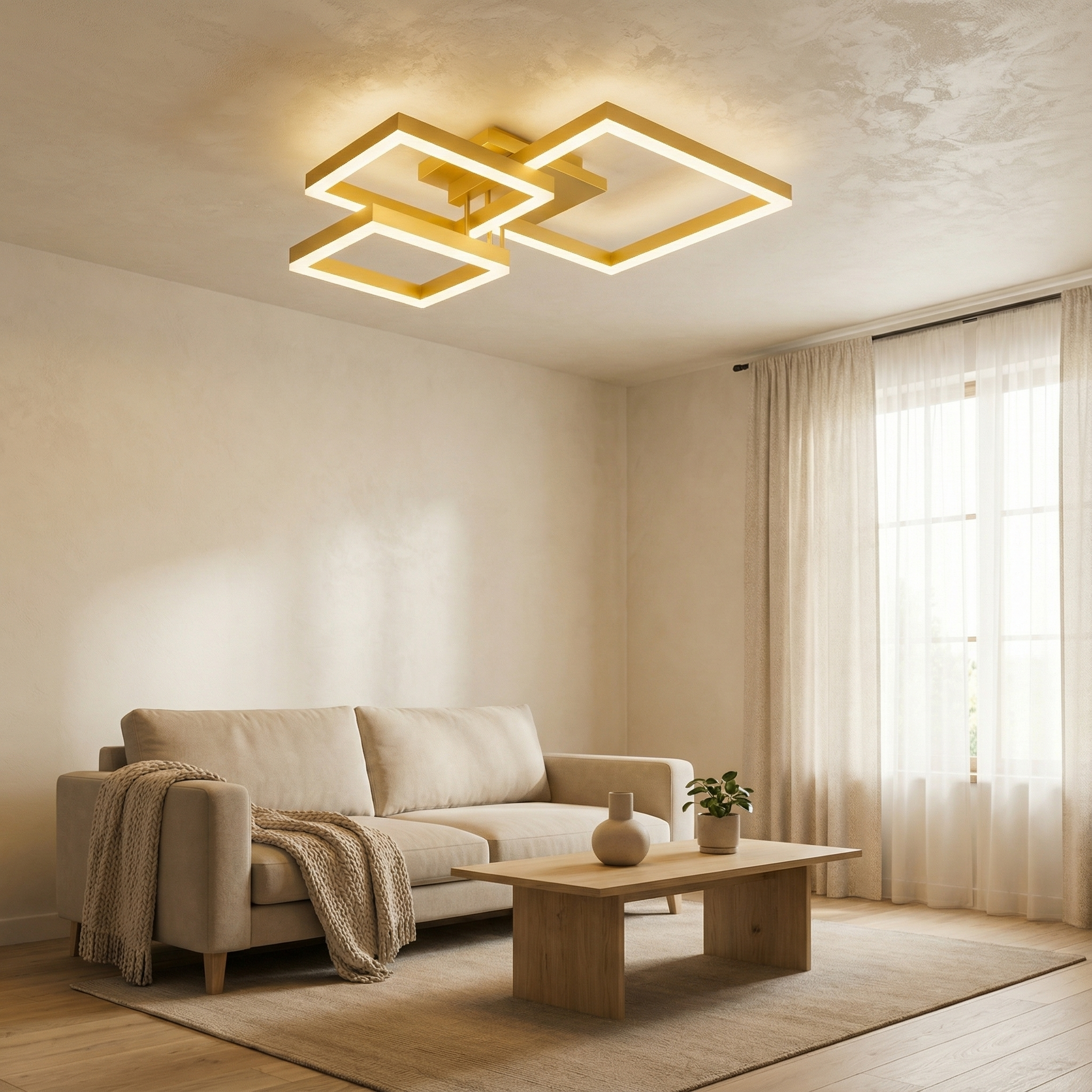 Lustra LED KENO 3 SQUARES Gold 3 Functii Echivalent 400W Telecomanda