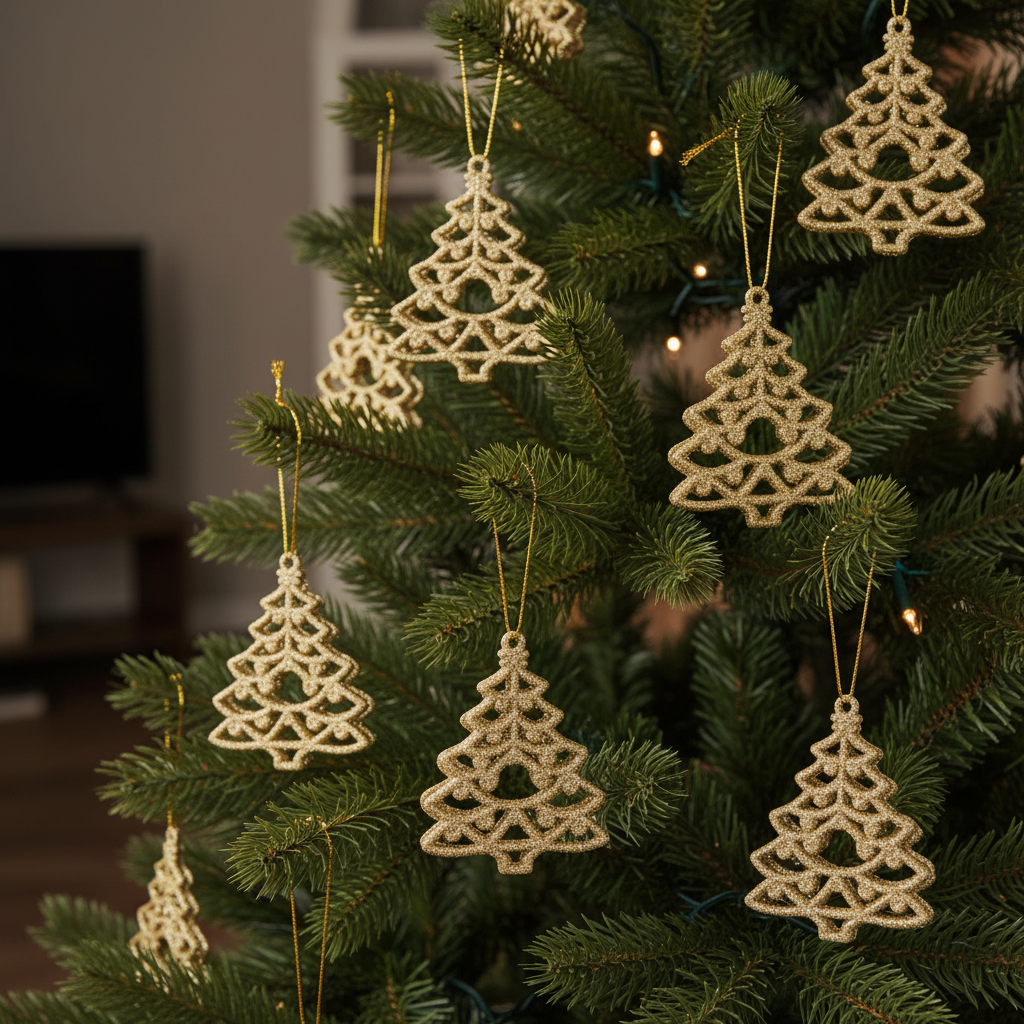 Set 6 Decoratiuni Bradut Auriu Glitter Pentru Impodobit Bradul