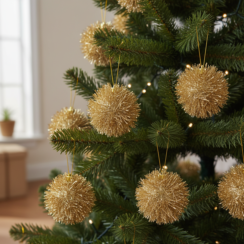 Set 6 Decoratiuni Glitter Aurii Pentru Impodobit Bradul