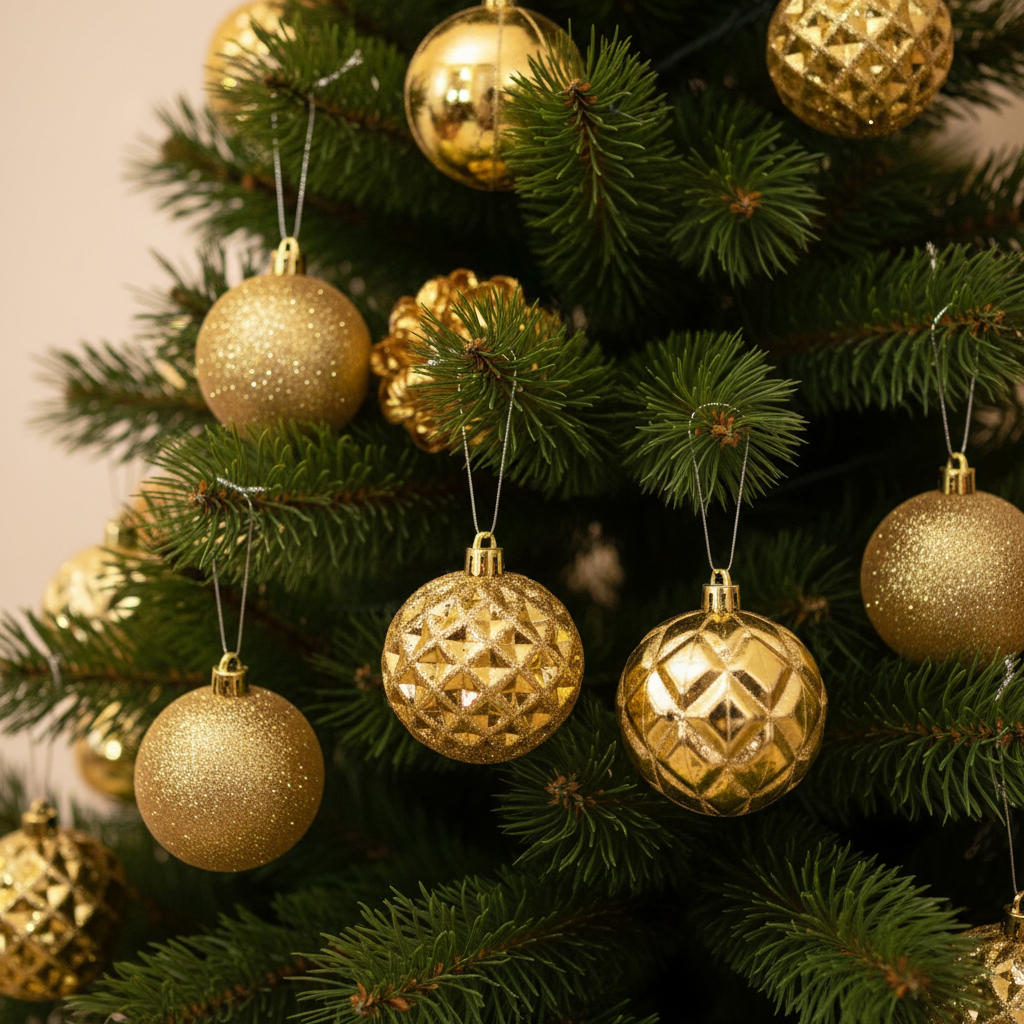 Set 12 Globuri Aurii Diverse Texturi Pentru Impodobit Bradul