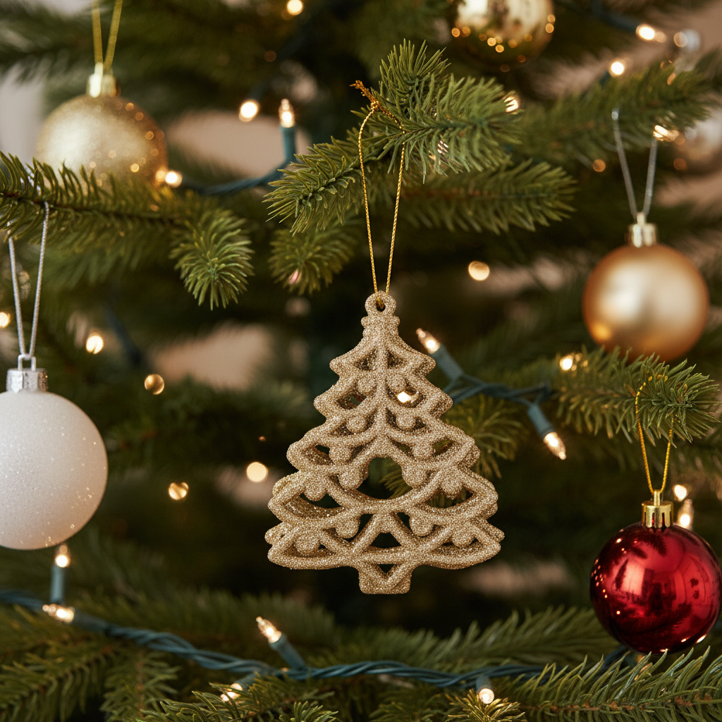 Set 6 Decoratiuni Bradut Auriu Glitter Pentru Impodobit Bradul