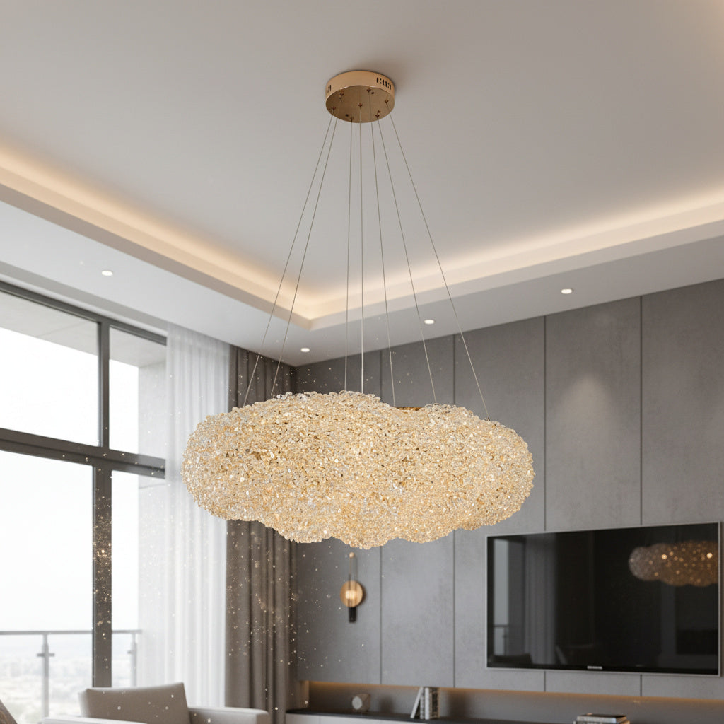 Lustra LED Suspendata Cristal ENZO Golden Sponge Echivalent 600W