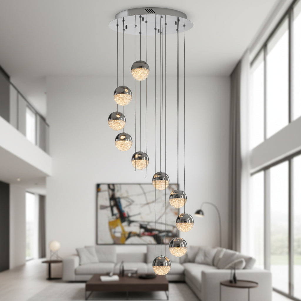 Lustra LED Grapes Silver Multi-Level Echivalent 600W Telecomanda