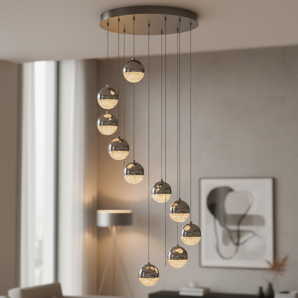 Lustra LED Grapes Silver Multi-Level Echivalent 600W Telecomanda