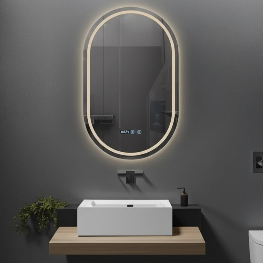 Oglinda LED VIONNA 50x90CM Functie Dezaburire, Ceas, Touch, 3 Lumini