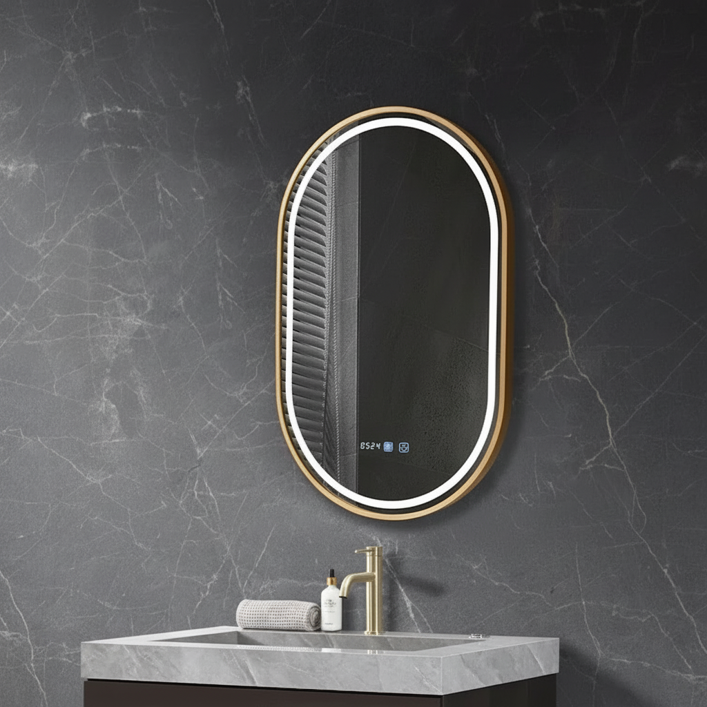 Oglinda LED RIVEN 50x80CM 3 Lumini, Functie Dezaburire, Ceas, Touch