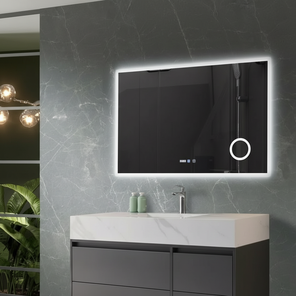 Oglinda LED VIONNA 120x80CM Functie Dezaburire, Ceas, Touch, Lupa, 3 Lumini