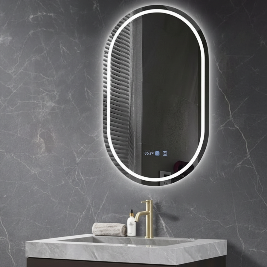 Oglinda LED VIONNA 50x80CM Functie Dezaburire, Ceas, Touch, 3 Lumini