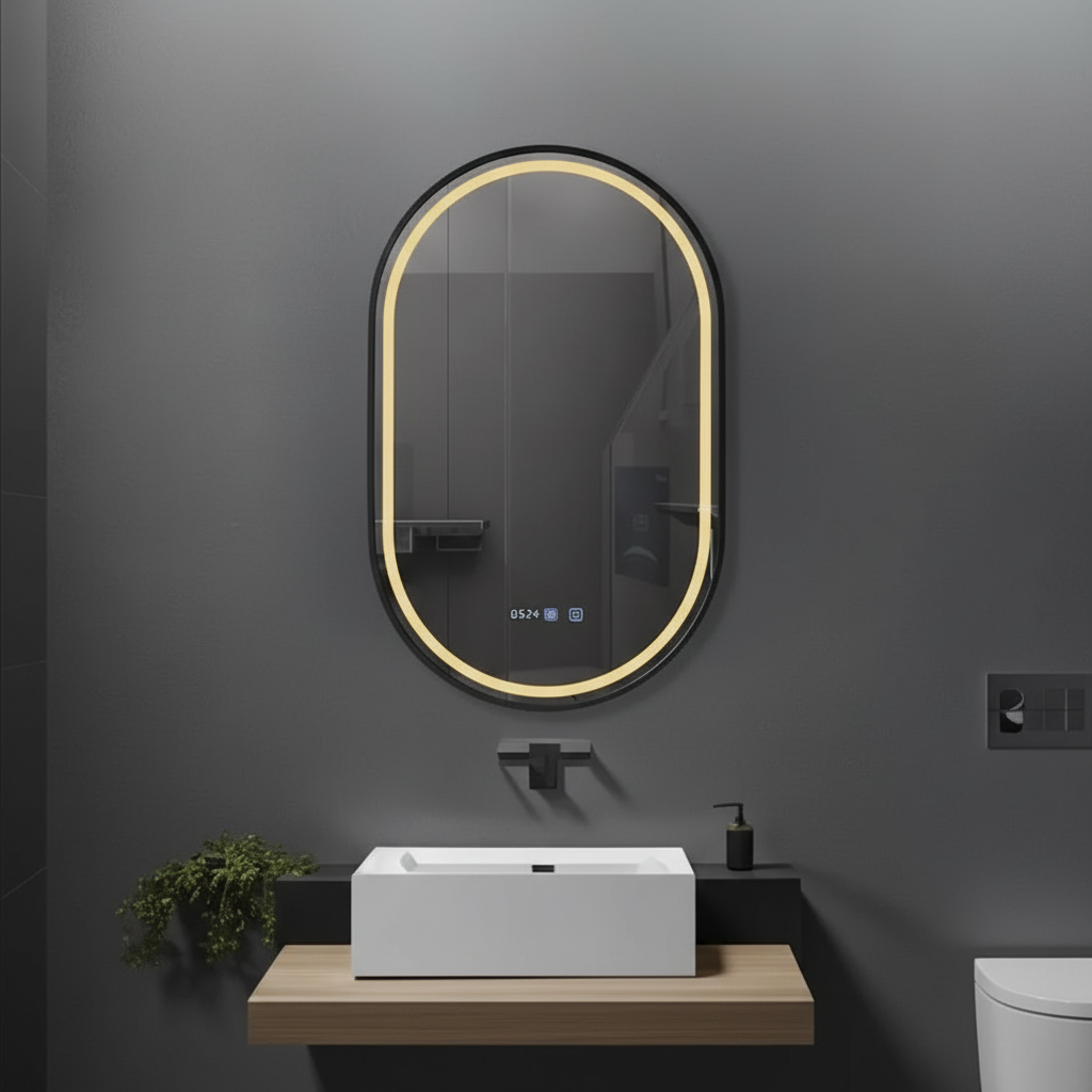 Oglinda LED FIGRO 50x80CM Functie Dezaburire, Ceas, Touch, 3 Lumini