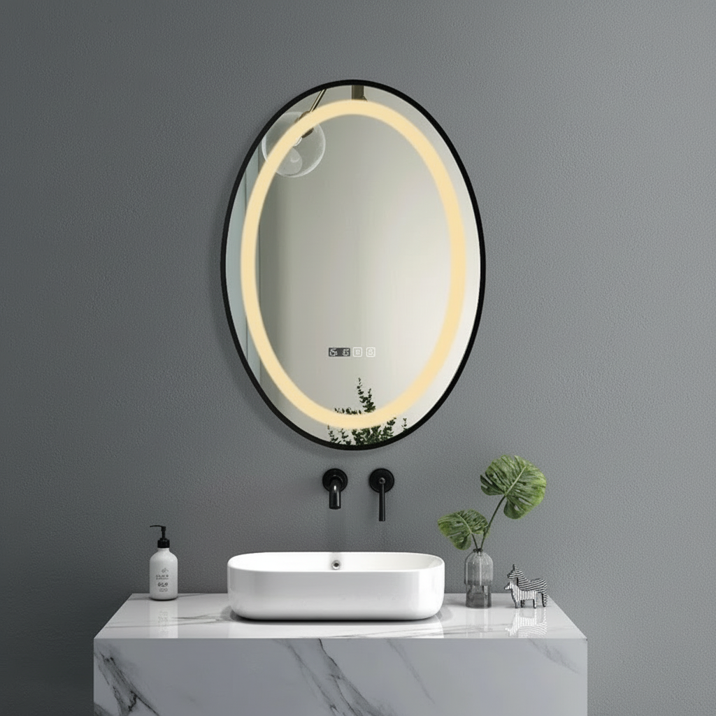 Oglinda LED FIGRO 50x70CM Functie Dezaburire, Ceas, Touch, 3 Lumini