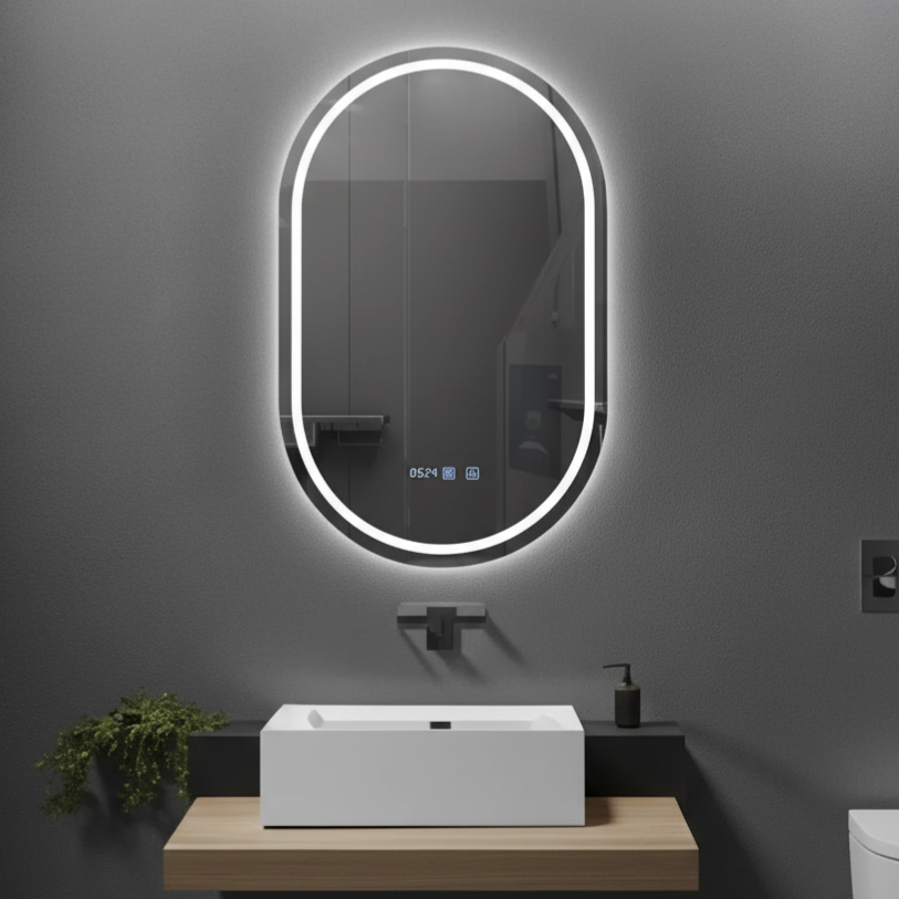 Oglinda LED VIONNA 50x90CM Functie Dezaburire, Ceas, Touch, 3 Lumini