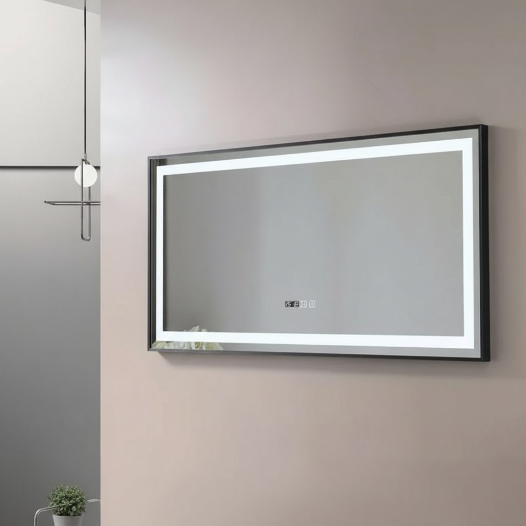 Oglinda LED FIGRO 120x60CM 3 Lumini, Functie Dezaburire, Ceas, Touch