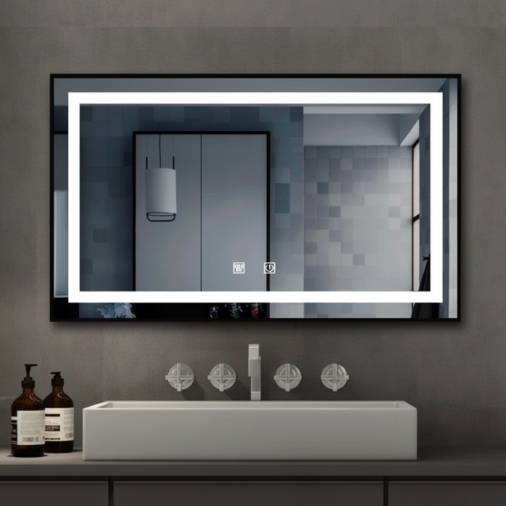 Oglinda LED FIGRO 120x60CM 3 Lumini, Functie Dezaburire, Ceas, Touch