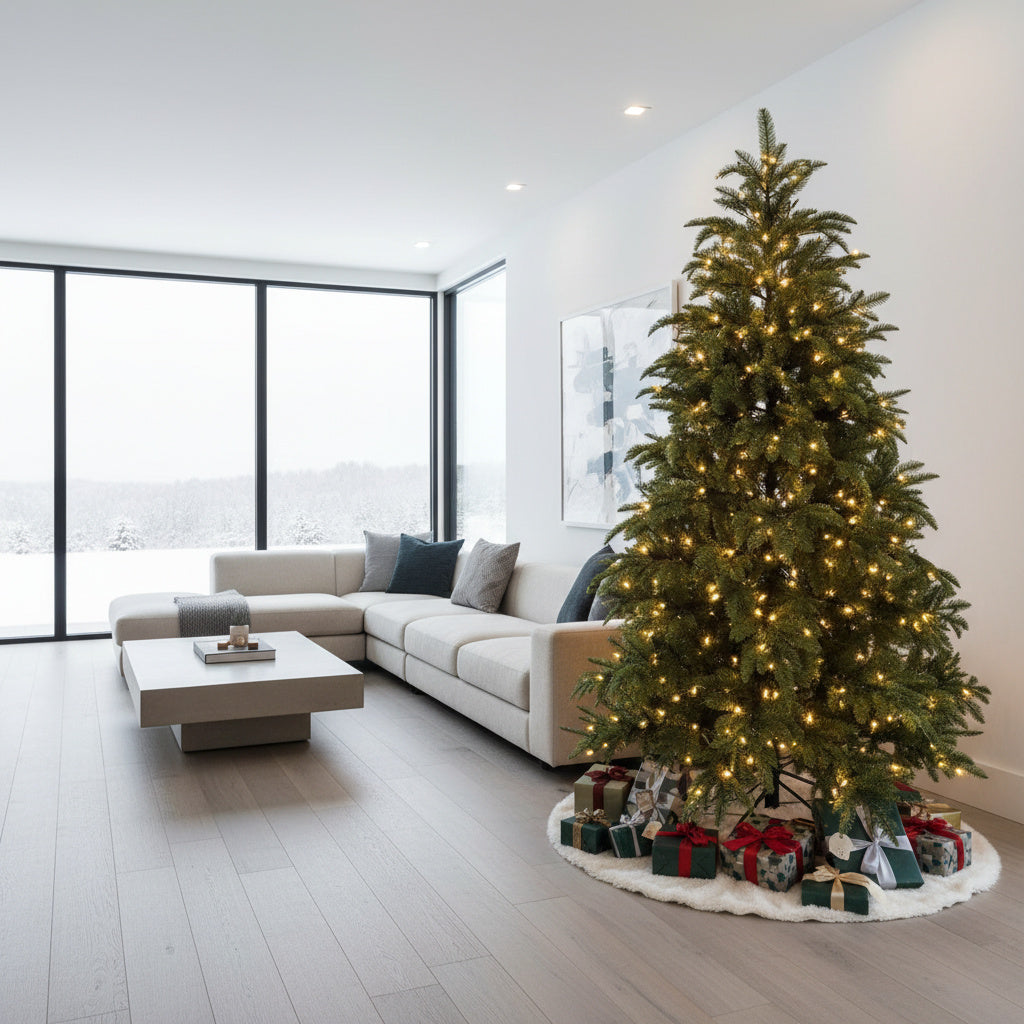 Brad Artificial de Craciun 3D Pre-Lit Naturel Verde LED-uri Integrate