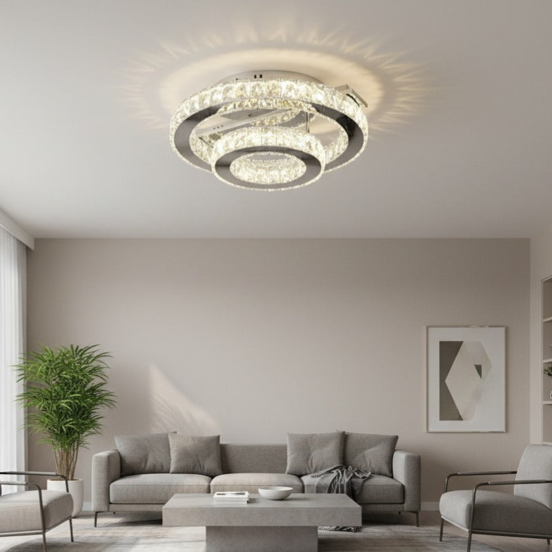 Lustra LED CROWN Round Chrome Cristal Echivalent 350W Telecomanda