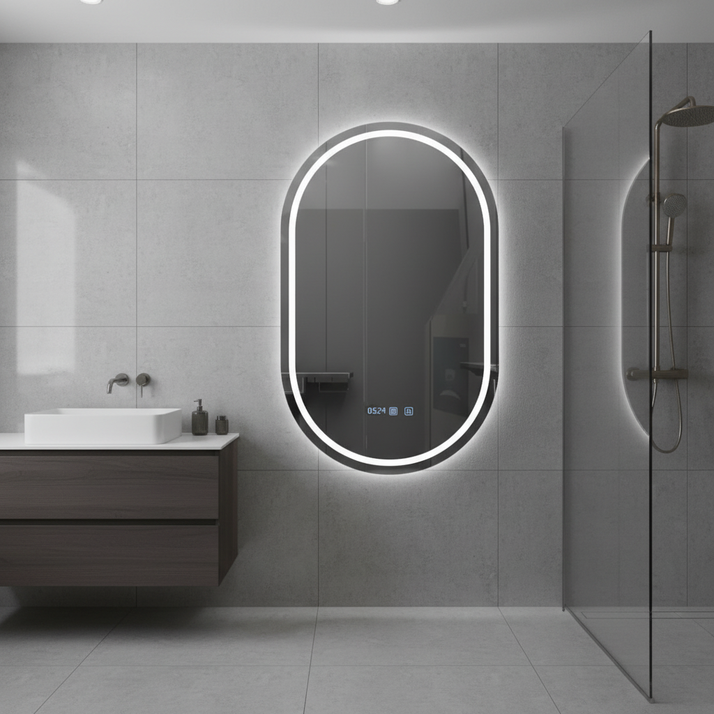 Oglinda LED VIONNA 50x90CM Functie Dezaburire, Ceas, Touch, 3 Lumini